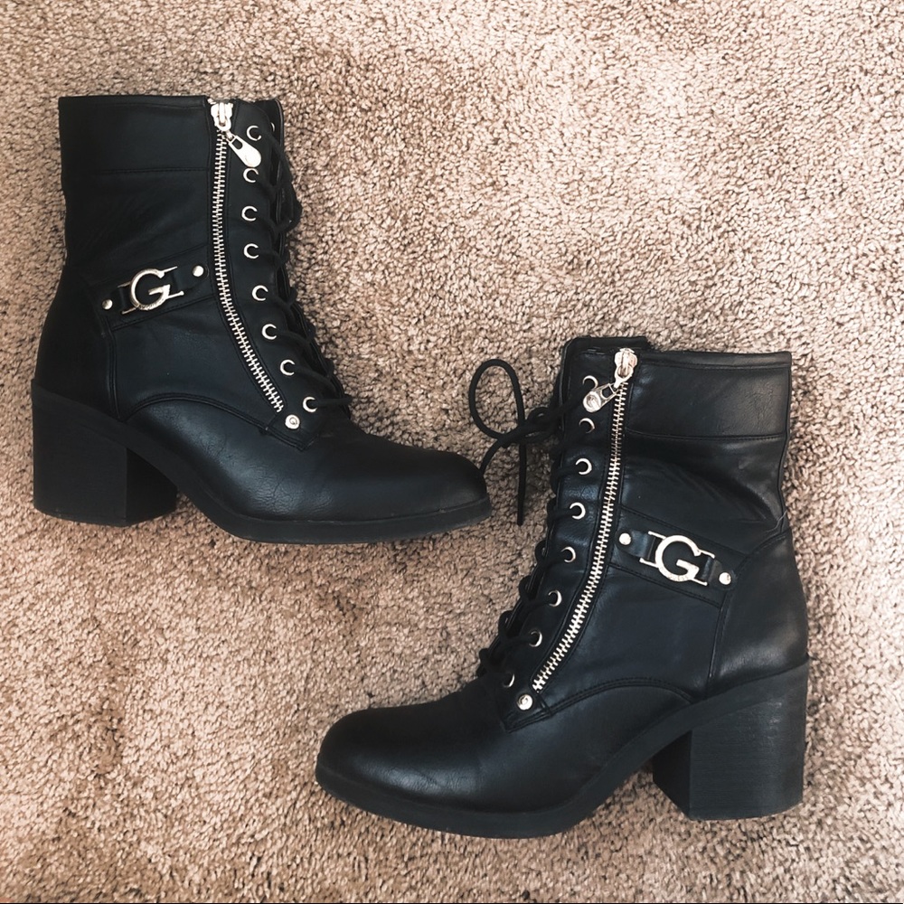 G by Guess Black and Gold Combat Boots
